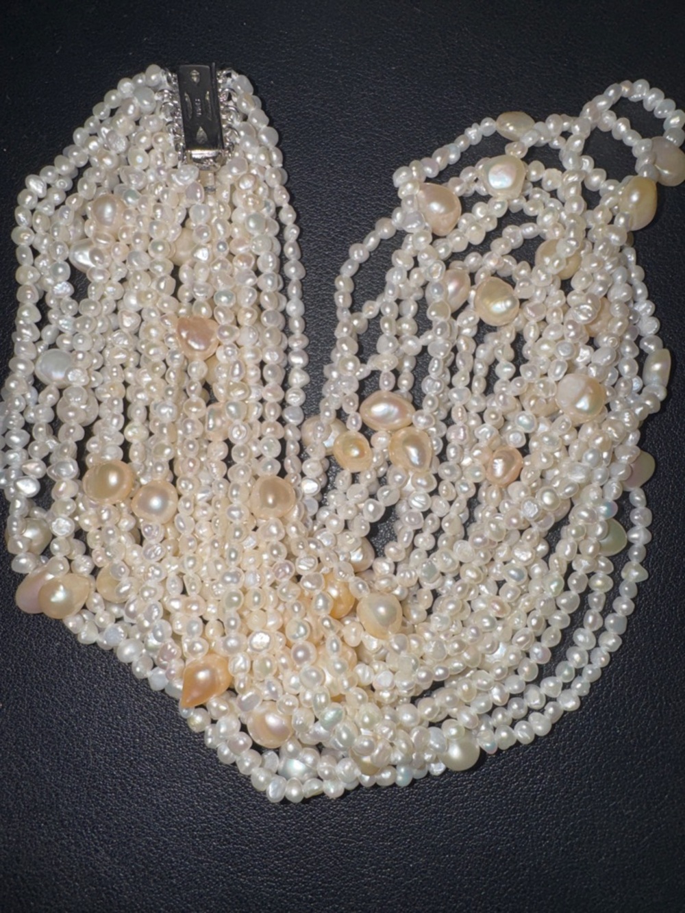 Silver Multi-Strand Freshwater Pearl Necklace - Picture 5 of 5